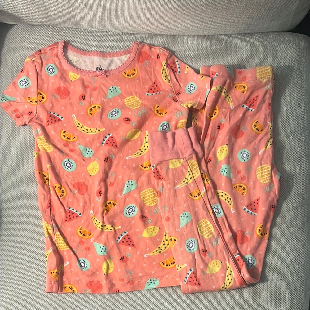 Kids Headquarters Pink and Yellow Pajama Set Whimsical Print